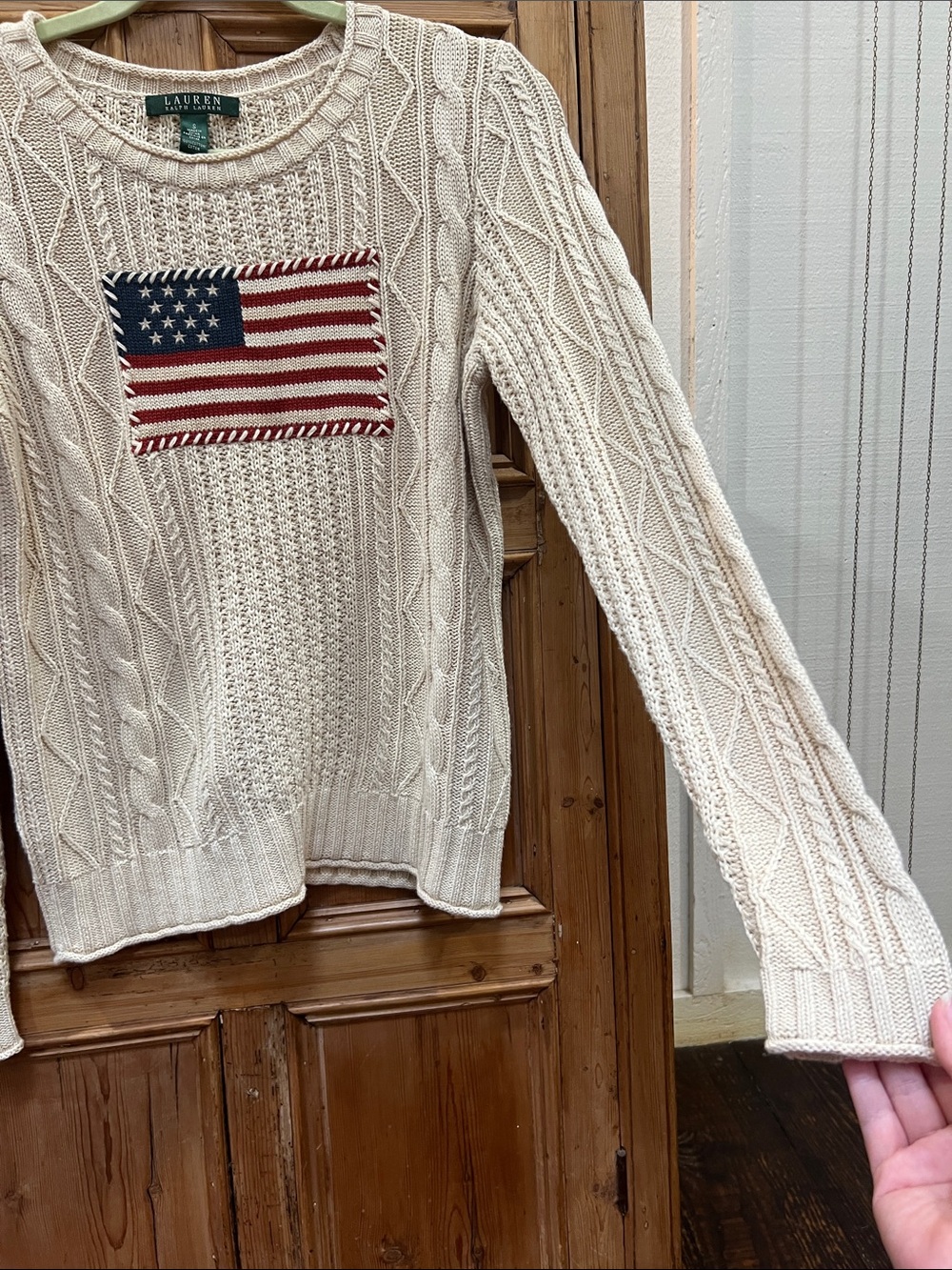 Ralph Lauren Aran Knit American Flag Sweater - Picture 4 of 6